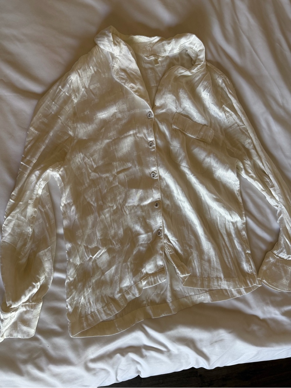 SKIMS Ivory Satin Button-Front Pajama Top